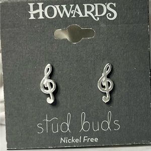 Musical note silver tone pierced earrings - jewelry